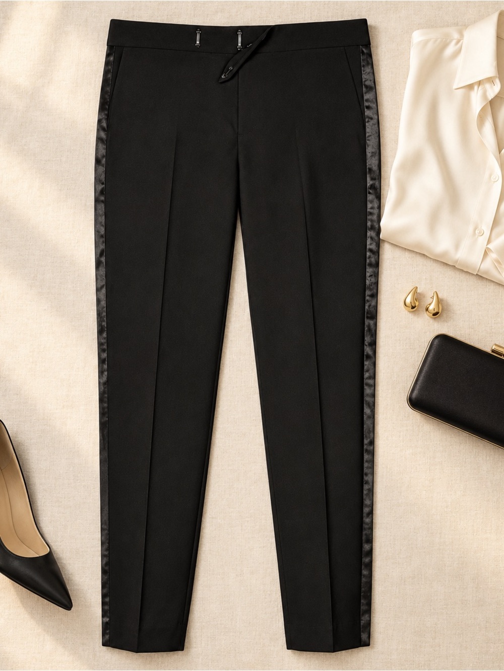 Polo Ralph Lauren Wool Silk Tuxedo Stripe Ankle Pants Black Size 10